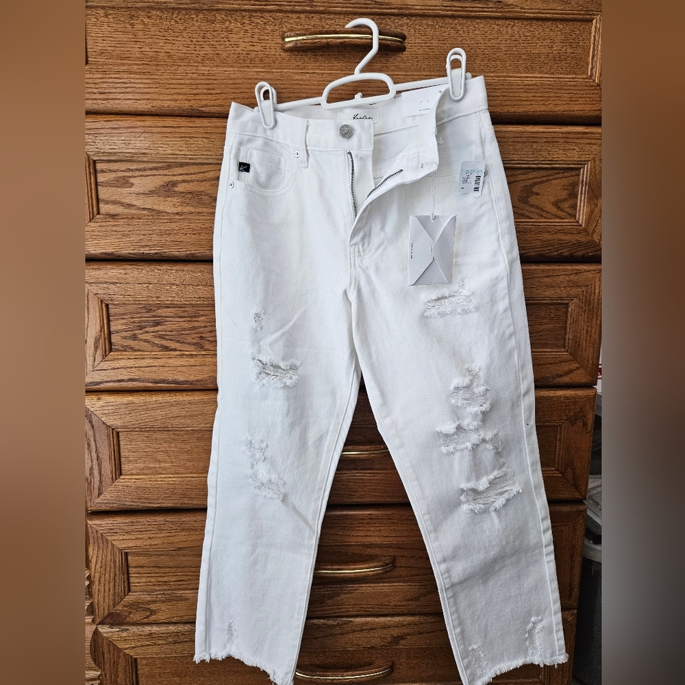 Maurices KanCan Crop Jeans, Size 0/23, White Distressed Straight Leg
